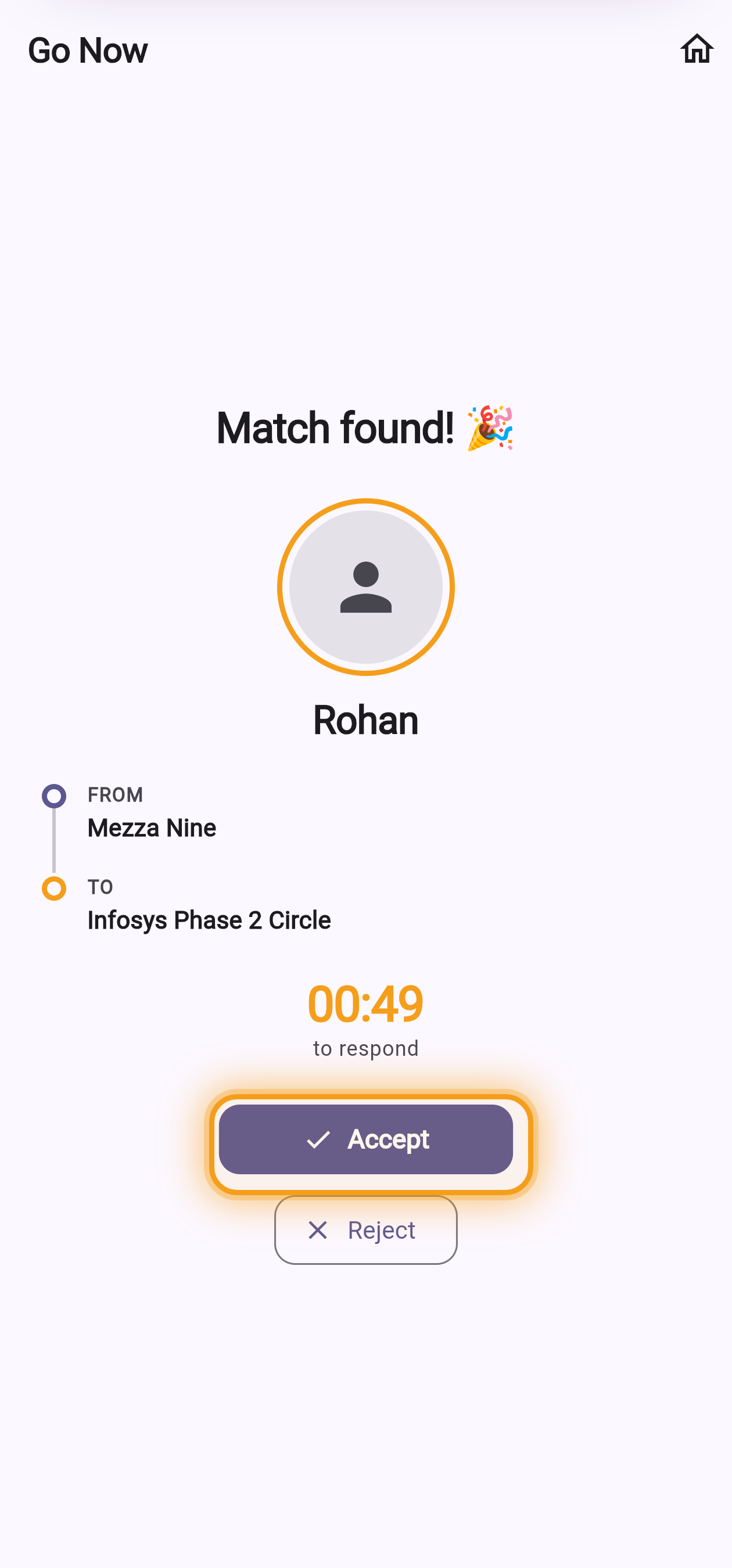 Your screen showing the match with your co-rider